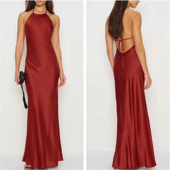 BEST Reformation Jeany Silk Maxi Dress Gown Small Sangre Red Holiday Party - Picture 2 of 12